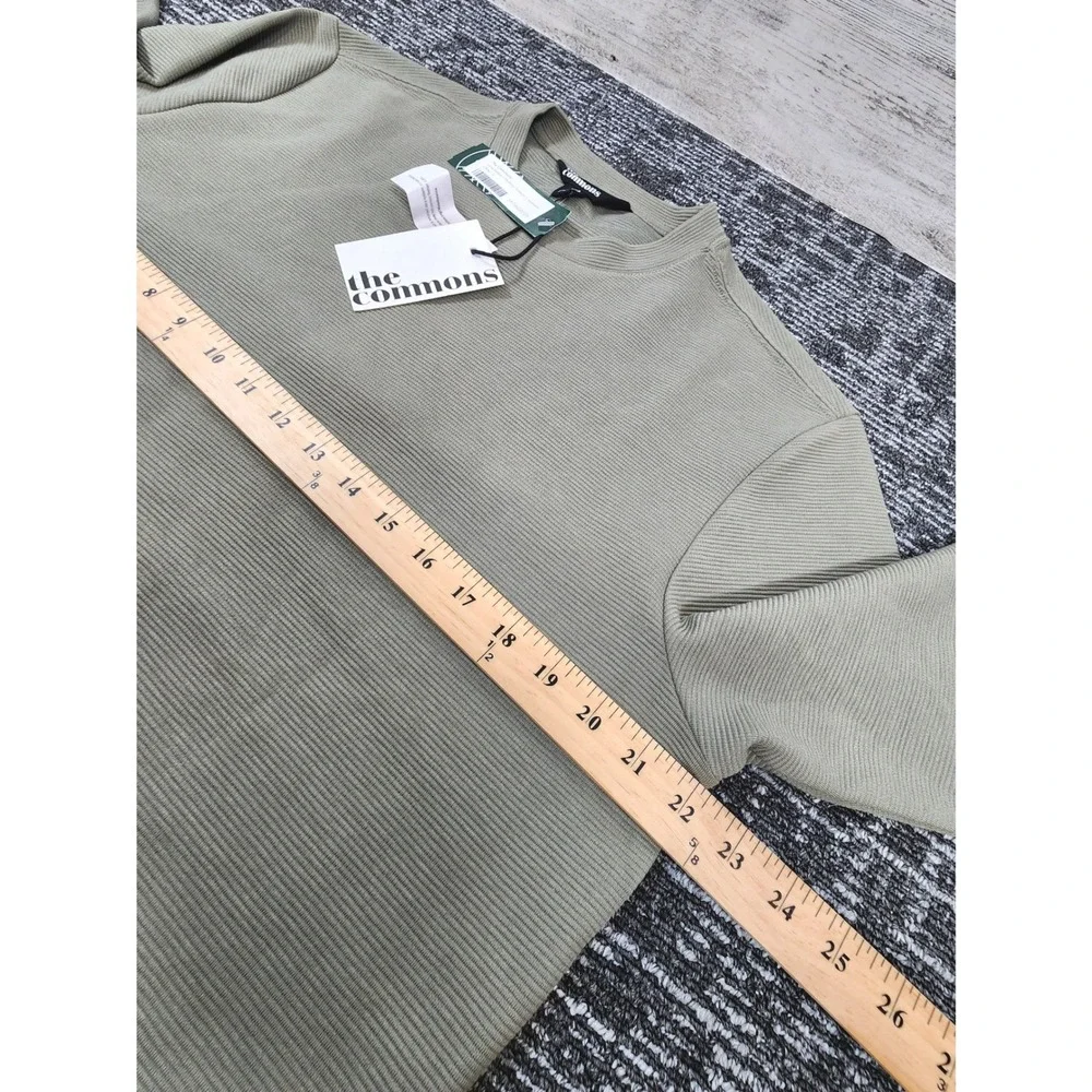 The Commons Sweater Women Large Olive Green Ottoman Texture Crewneck Ribbed NWT